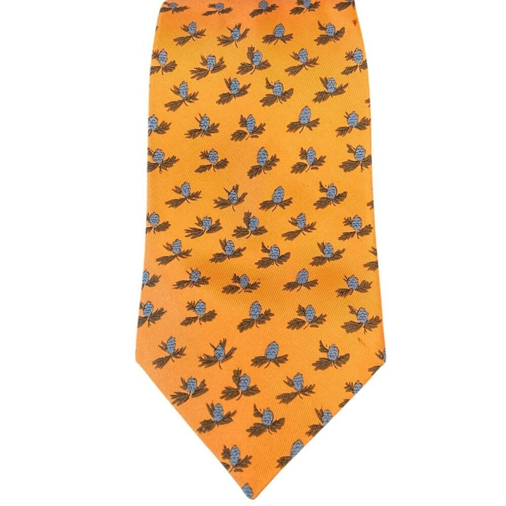 J. McLaughlin Men's Orange Pinecone Print Silk Tie 3 1/2 Width Preppy Work